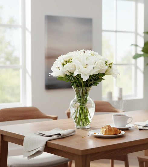 Stargazer Barn White Royale Rose Bouquet with Vase Mothers Day Flowers for Mom Fresh Flower Delivery, Farm Fresh