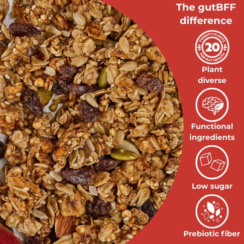 gutBFF 4g Low Sugar Granola Gluten Free Healthy Granola with Lions Mane Mushroom & Baobab Superfruit for Gut Health