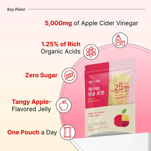 5,000mg 20g 14 Packs, NUTRIONE BB LAB Apple Cider Vinegar Jelly Per Pouch, Zero Sugar, x Premium Korean Apple Cider