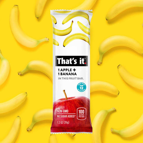100% (12 Pack) That's it Apple + Banana Natural Real Fruit Bar, Best High Fiber Vegan, Gluten Free Healthy Snack, Paleo