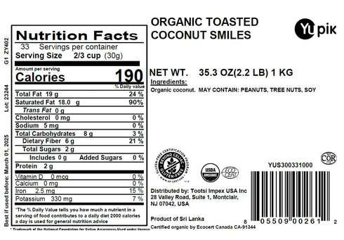 2.2 lb (35.2 oz), Yupik Organic Toasted Coconut Smiles, Non-GMO, Vegan, Gluten-Free, Kosher, Crunchy Unsweetened