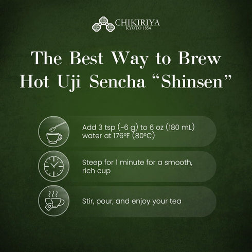 80g, Chikiriya Uji Sencha Shinsen - Premium Green Tea, Ichibancha (First Harvest), Hot & Cold Brew
