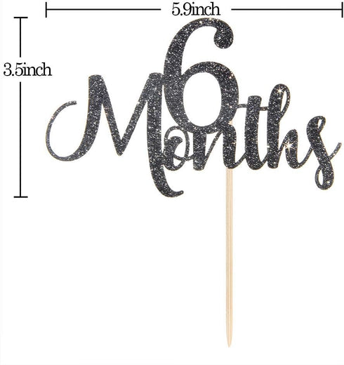 6 Months Black Glitter Cake Topper, Baby 1/2 Birthday Decorations, Baby Shower Party Cake Topper.