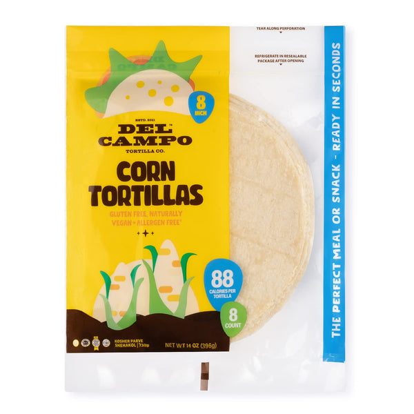 Del Campo Soft Corn Tortillas – 8 Inch Round, Gluten Free Authentic Mexican Food, 8ct.