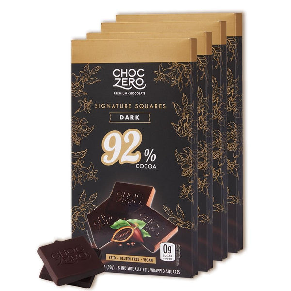 ChocZero 92% Cocoa Ultimate Dark Chocolate Squares Sugar Free, Vegan, Keto Friendly