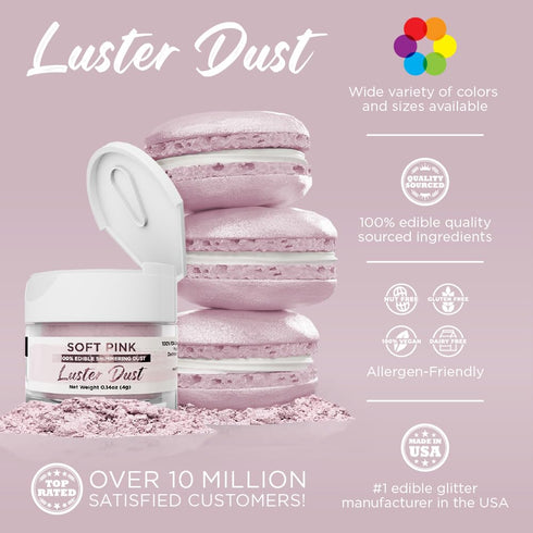 Luster Dust - Soft Pink (4g 1x Jar), Edible Vegan Dust & Paint for Cake Decorating, Desserts, Cocktails