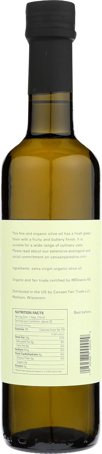 Canaan 16.9 FAIR TRADE Organic Jenin Extra Virgin Olive Oil, FZ
