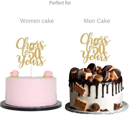 Gold Glitter Cheers to 50 Years Cake Topper, Gold Happy 50th Birthday Cake Topper, Birthday Party Decorations