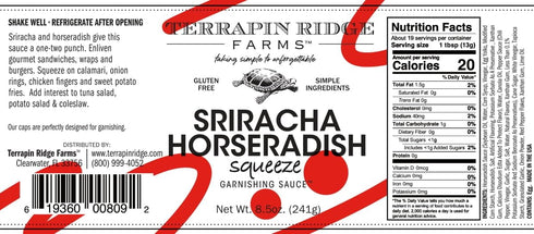 8.5 Terrapin Ridge Farms Sriracha Horseradish Garnishing Sauce Two Ounce Squeeze Bottles
