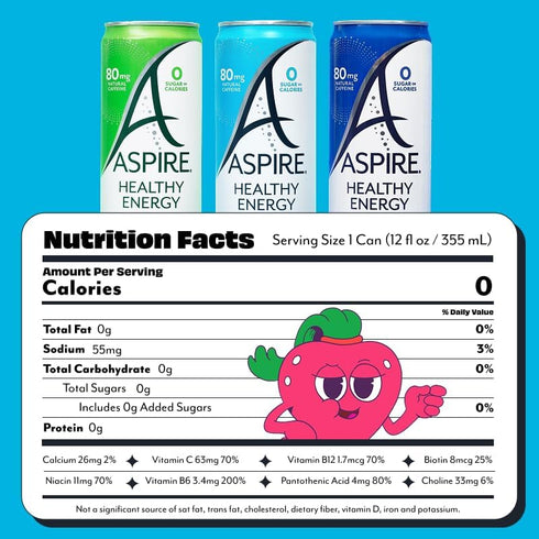Pack, 80mg 18 Pack ASPIRE The Fan Favorite Variety Healthy Energy Drink Natural Caffeine, Zero Sugar No Carbs Keto