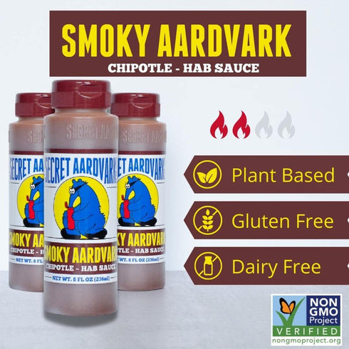 Secret Aardvark Smoky Chipotle Hot Sauce – Chipotle Peppers & Roasted Habaneros, Mild Hot Sauce, Non-GMO, Low Sugar, Low Carb, Gluten-Free Hot Sauce & Marinade – 8 Fl Oz 1 Pack
