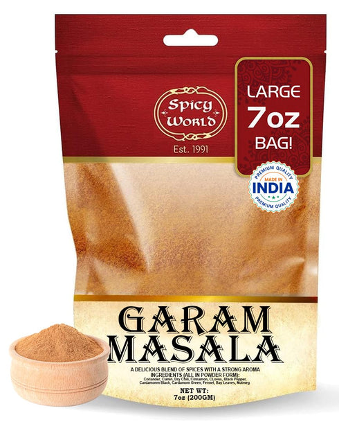 Spicy World Garam Masala Powder, 7-Ounce (15 Premium Spice Blend), Salt Free, Vegan, Indian Origin