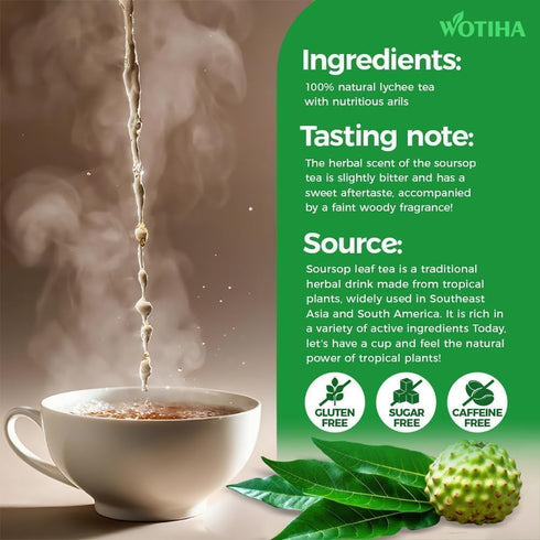 WOTIHA 45 Count 100% Premium Soursop Graviola Tea Bags - Natural soursop leaves, Non-GMO, Caffeine/Sugar/Gluten Free