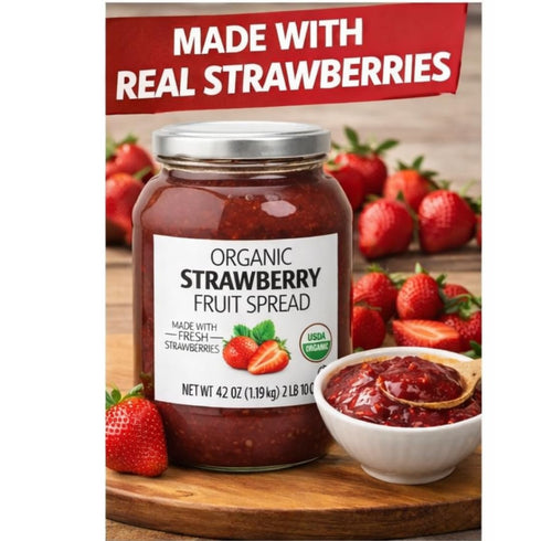 Pet4Homy 42 oz (2 lb 10 oz) Signature Organic Strawberry Fruit Spread, Jar Made with Fresh Strawberries, USDA Organic