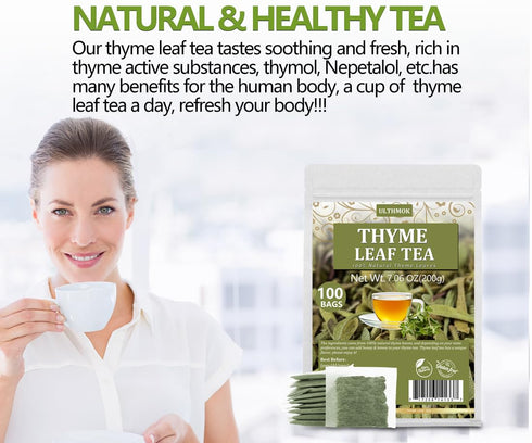 100 100% Premium Thyme Leaf Tea Bags, Made with Pure Thyme Leaves, Aid Digestion & Support Respiratory, No Additives