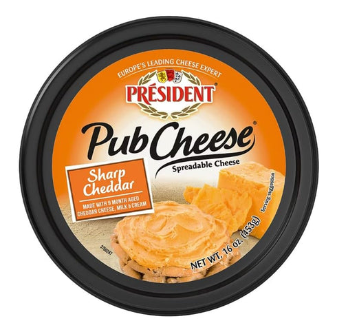 Prsident 16 oz. Pub Cheese by President Sharp Cheddar Spreadable Cheese and Dip
