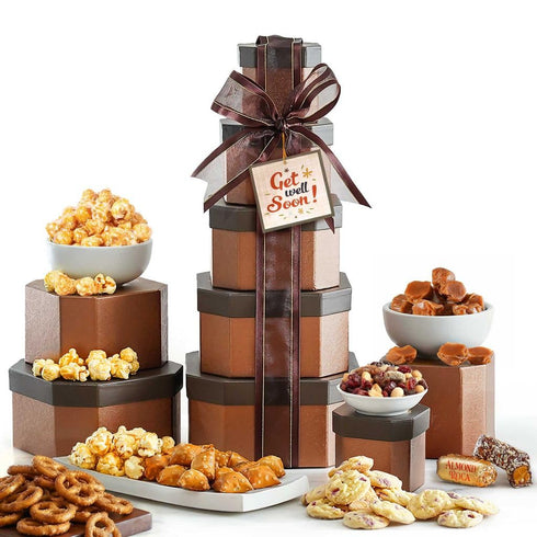 Broadway Basketeers Get Well Gift Basket Tower Gourmet Care Package with Cookies,