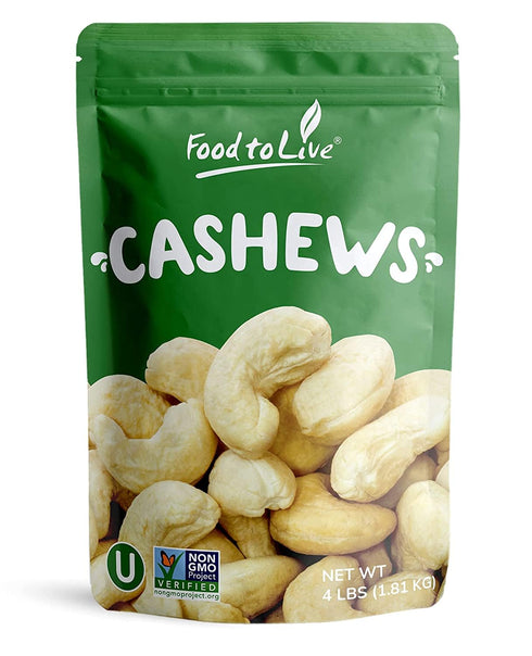 Food to Live - Raw Cashews, 4 Pounds Deluxe Whole Nuts, Unsalted,