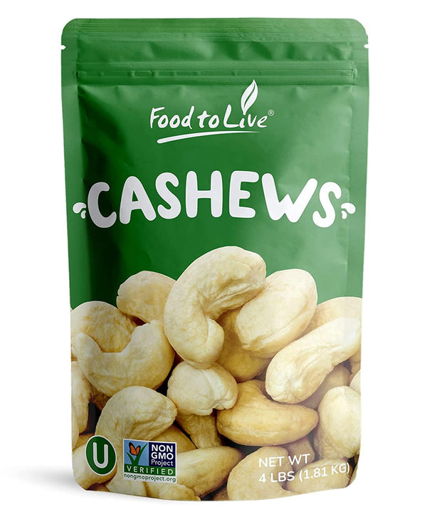 Food to Live - Raw Cashews, 4 Pounds Deluxe Whole Nuts, Unsalted,