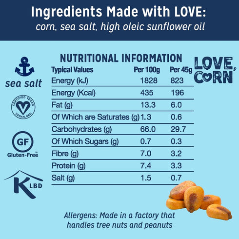 16oz 1 LOVE CORN Sea Salt x Bag - Delicious Crunchy Corn - Healthy Family Snacks - Gluten Free, Kosher, Non-GMO