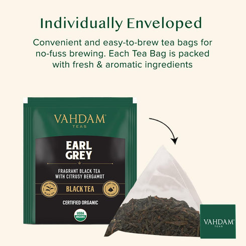 VAHDAM Earl Grey Black Tea Bags (30 Count) - Medium Caffeine, Non GMO, Gluten Free | Citrus Bergamot & Smooth
