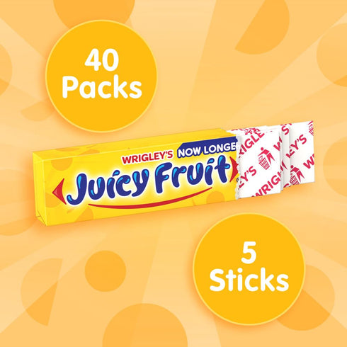 Juicy Fruit Gum Pack, 5 (Pack 40) JUICY FRUIT Original Bubble Gum Chewing Gum Bulk Stick