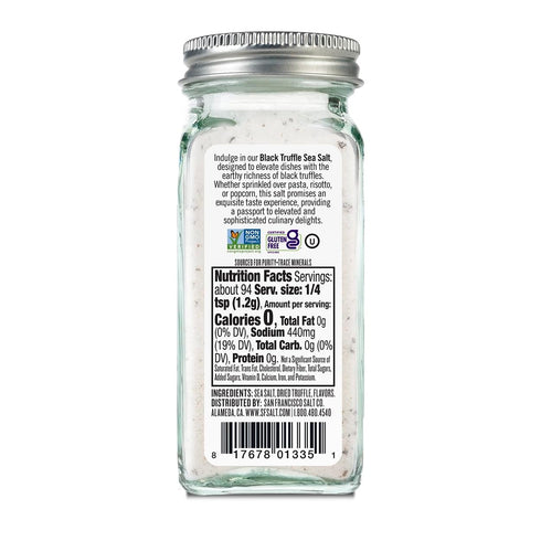 4 oz. Italian Black Truffle Sea Salt Glass Shaker by San Francisco Salt Company