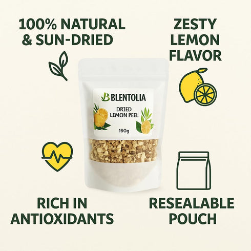 BLENTOLIA 100% 160g Dried Lemon Peel Natural, Sun-Dried, Zesty Lemon Flavor Ideal for Herbal Teas, Baking, Cooking