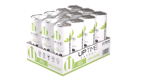 Summer 12 Pack, 142mg 5 12 oz UPTIME Energy Drink, Sweet Melon Sparkling, Vitamin C, L Theanine, Calcium, Sugar Free