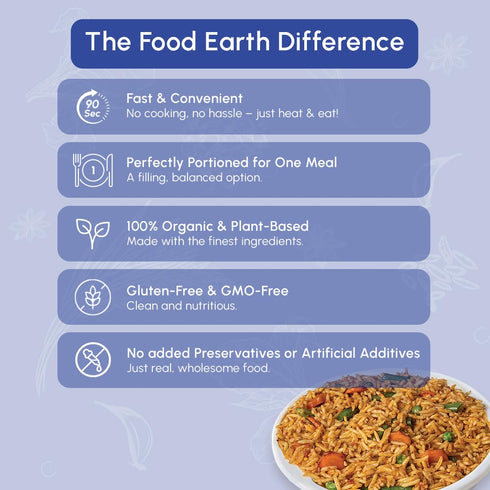 Prepackaged 8.81 oz (Pack 6) Food Earth Ready to Eat Vegetable Biryani Organic, Vegan, Gluten-Free Indian Meal