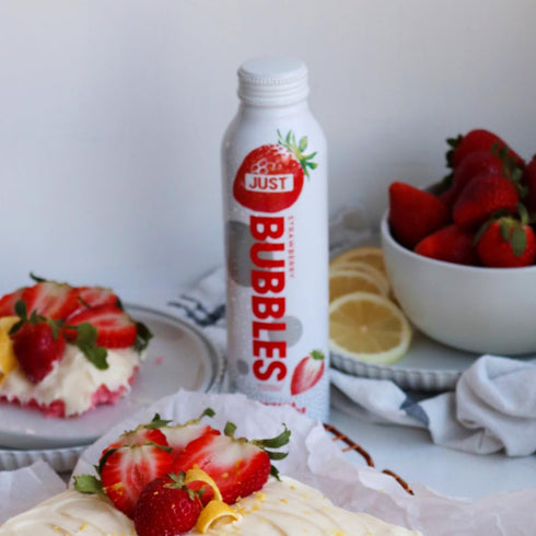 100% 16 Oz JUST Bubbles Strawberry- Pure Premium Sparkling Spring Water in a Fully Recyclable Reusable Eco-Friendly
