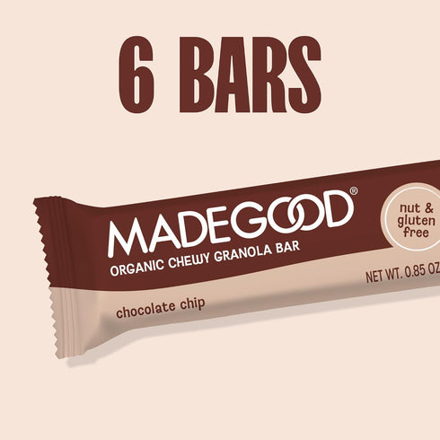 6 0.85 oz MadeGood Chocolate Chip Granola Bars, Healthy Snack Bars, Each