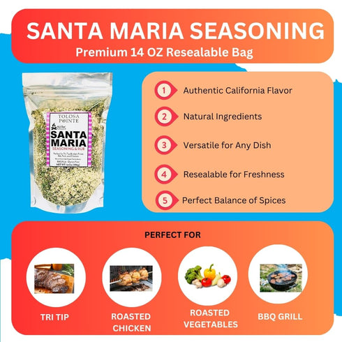 Tolosa Pointe 14 Oz (396g) All Que Santa Maria Seasoning & BBQ Rub for Chicken, Steak, Pork, Ribs, Prime Rib Roast, BBQ