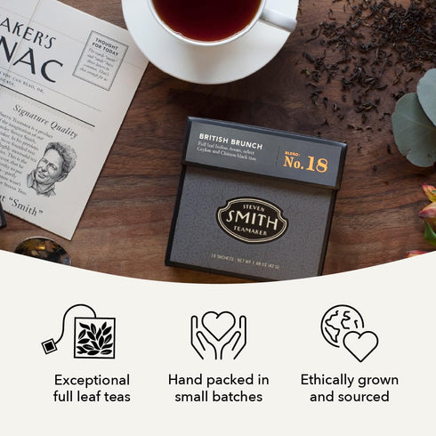 18, 15 1.48oz Steven Smith Teamaker British Brunch No. Caffeinated, Sugar-Free, Full Leaf, English Breakfast Black Tea