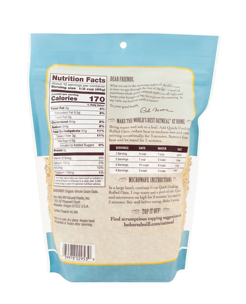 Bob's Red Mill Organic Quick Cooking Rolled Oats - 16-ounce (Pack of 4)