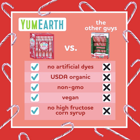 YumEarth Organic Candy Canes - Full Size Peppermint, Individually Wrapped, Allergy Friendly, Vegan - 10 Count (Pack of