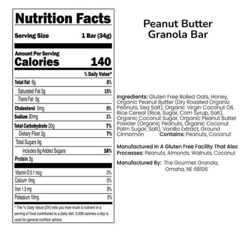 The Gourmet Granola 12 Pack Gluten, Dairy, & Soy Free Peanut Butter Granola Bar | | Workout Snack | Made in Omaha, NE |