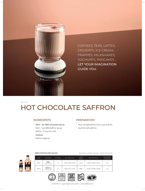 1883 500ml Chocolate Sauce Rich, Authentic French Dessert Sauce Bottle Ideal for Coffee, Ice Cream, Pancakes & More