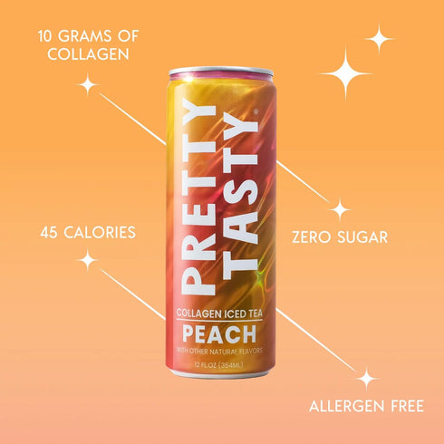 12-Pack 10g Pretty Tasty Peach Black Collagen Iced Tea Ready-to-Drink Iced Tea with Collagen Peptides per Can Beauty