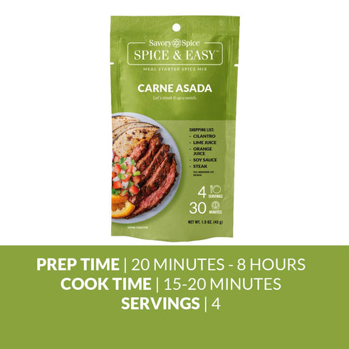 Savory Spice Carne Asada Spice & Easy Meal Starter, Carne Asada Seasoning Packet & Marinade Kit for Tacos, Net: 1.5 oz