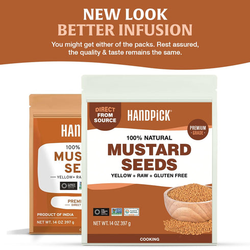 (397g/14oz) 100% Packed HANDPICK Yellow Mustard Seed Non GMO, Gluten Free, Raw, Sourced from India, For Cooking