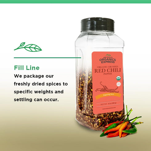 HQOExpress Organic Red Chili Pepper Crushed – USDA Certified Organic Chili Flakes, 10 oz Chef Jar