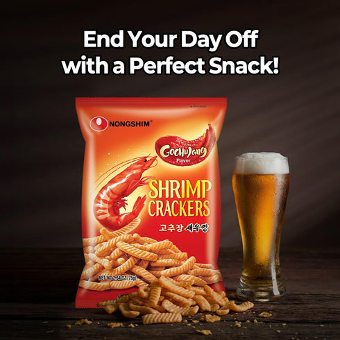 2.64 oz (Pack 20) Nongshim Shrimp Crackers, Gochujang Flavor, Crispy Baked Korean Snack, Bags