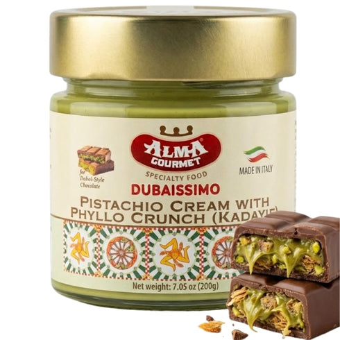 Alma Gourmet Dubaissimo Pistachio Cream with Kadayif 7.05oz (200g) - Original Dubai