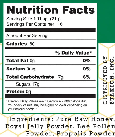 Immune 12 oz (12 oz) Stakich Royal Jelly, Bee Pollen, Propolis Raw Honey - Pure, Unprocessed, Unheated- Support