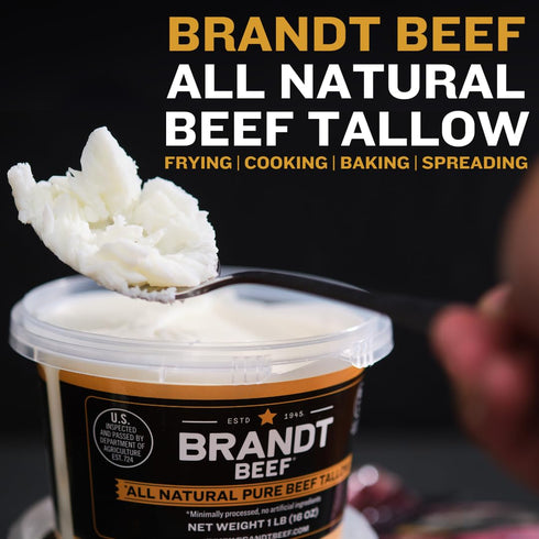 100% 16 oz (1 lb) Brandt Beef Tallow Pure Beef Tallow for Cooking | Tub Beef Tallow for Deep Frying | High Smoke Point