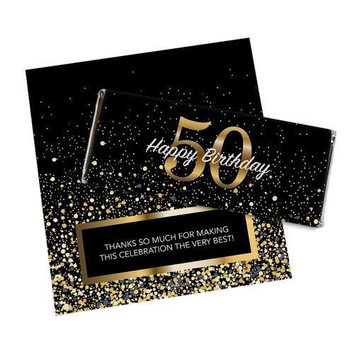 24ct 50th Birthday Party Favors - Custom Wrappers for Chocolate Bars (24 Count) - Candy Not Included