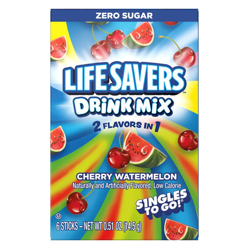 Pack 6 Lifesavers Singles to Go Variety of - Two of Each Flavor - Cherry Watermelon, Pineapple Punch, and Raspberry