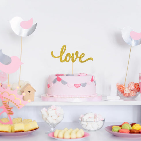 Gold Glitter Love Cake Topper - Wedding/Engagement/Bridal Shower/Anniversary/Birthday Decorations Supplies