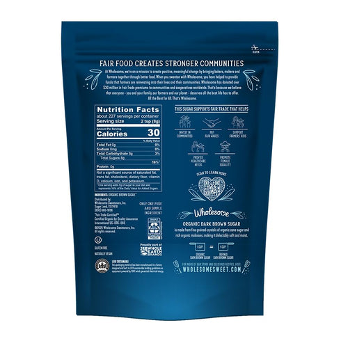4LB 1 Pack Wholesome Sweeteners Organic Dark Brown Sugar, Fair Trade, Non GMO, Gluten Free & Vegan, Sugar for Baking